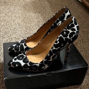 J. Crew Black and White Textured Leopard Gabbie Pumps